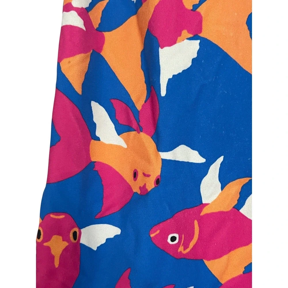 Spotted Zebra One-Piece Swimsuit Kids Blue Goldfish Print - M(8)